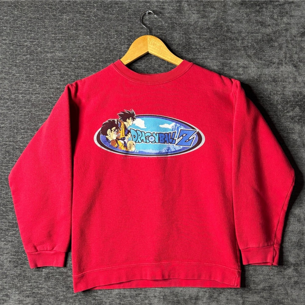 Vintage 2000 Dragon Ball Z Sweatshirt Red Goku Graphic Youth L Crewneck Anime - Picture 1 of 9